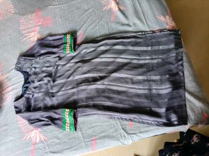 Striped Grey Kurta With Full Size Dupatta