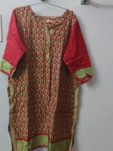 Red Printed Kurta Set - 2XL - Used Once