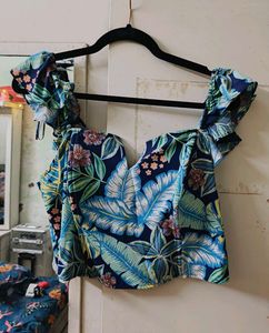 Tropical Print Boaning Corset Top