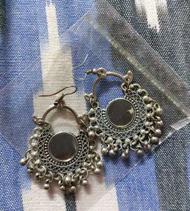 Boho Silver Tassel Hoop Earrings