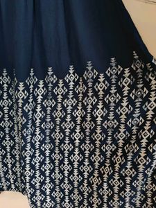 Printed A-line Kurta Navy Blue