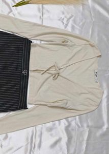 Ribbed Cardigan &amp; Pinstripe Mini Skirt Set