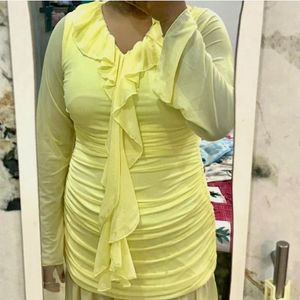 Yellow Ruffle Mini Dress