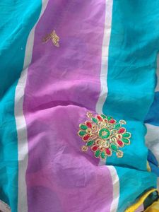 Striped Embroidered Saree