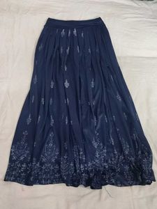 Navy Blue Floral Maxi Skirt