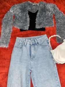 Fur Bust Crop Cardigan
