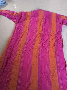 Striped Pink &amp; Orange Kurta For Men