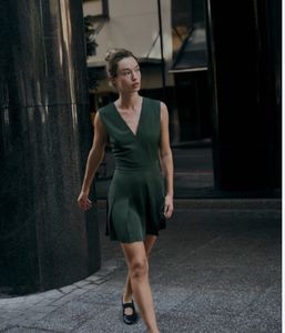 Zara Elegant Green pleated mink Dress