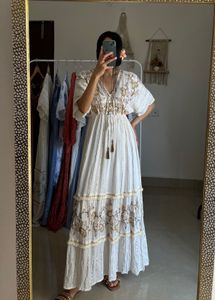 Ruffled Tiered detail BOHO Maxi with gold thread