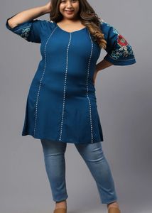 Blue Embroidered Tunic Top