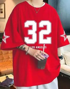 Red '32' Graphic Oversized Tee