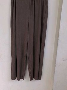 Brown Ribbed Wide Leg Pants