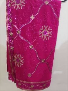 Elegant Pink Embroidered Saree