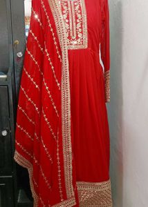 New Latest Heavy Fox Georgette Red Anarkali