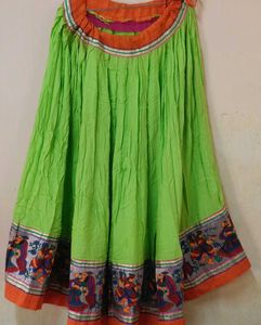 Green Embroidered Folk Dance Skirt