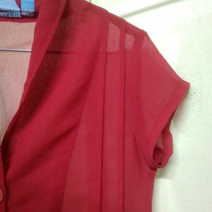Red Sheer Button-Down Top