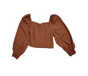 Rust Textured Square Neck Puff Sleeve Crop Top