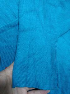 Blue Sequin Embellished Knit Top