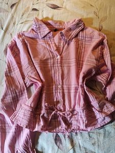 Pink Plaid Tie-Waist Top