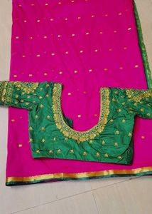 Pink Saree With Embroidery Blouse