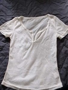 White Ribbed V-Neck Top