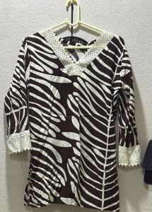 Brown & White Print Kurta