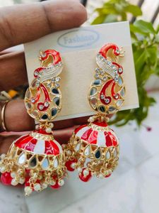 Peacock Meenakari Pearl Jhumka