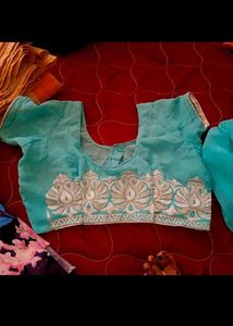 Elegant Teal Saree With Stitched Blouse