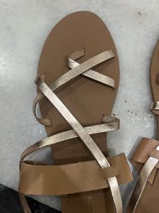 Tan And Gold Criss Cross Flat Sandal Brand New