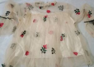 Net Top With Flare Sleeves