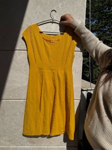 Beautiful Mustard Dress With Net Detail
