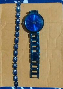 Watch And Bracelet Combo- Blue
