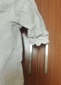 Striped Blouse with Crochet Cuffs