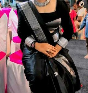 Silver Black Banarasi Silk Saree