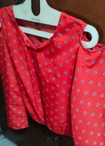 Orange Floral Cold Shoulder Top
