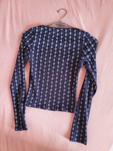 H&amp;M Lace Detail Floral Long Sleeve Ribbed Top/ S
