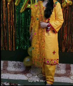 Haldi Embroidery Suit With Beautiful Dubatta