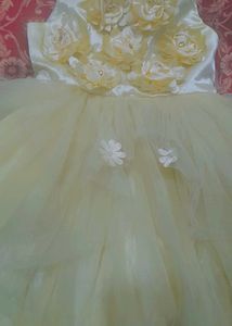 Yellow Flower Tailcut Dress For Baby Princess