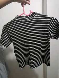 Striped Mock Neck Crop Top - Black &amp; White