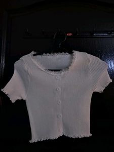 White Knit Button-Up Top