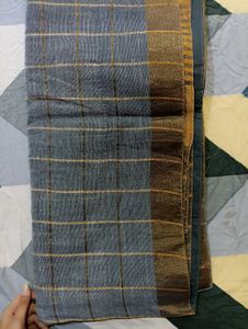 Grey Cotton Saree With Blouse
