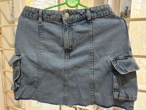 Denim Mini Skirt with Pockets