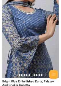 Aurelia Blue &amp; Gold Printed Kurta Sharara Set
