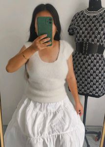 Fluffy White Sleeveless Top