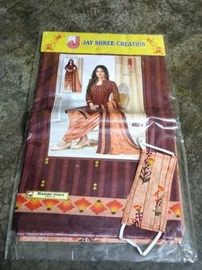 Brown Striped Unstitched Salwar Kameez Suit