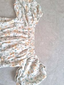 White Floral Printed Zudio Frock