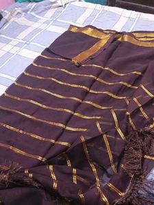 Elegant Brown Striped Saree