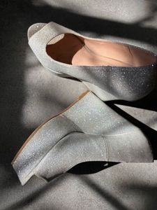 Sparkly Silver Wedge Heels