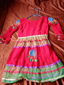 Girls Red Embroidered Dress