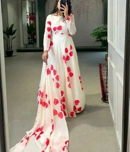 Romantic White Red Heart Print Flowy Maxi Dress